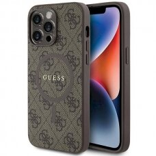 Originalus Guess dėklas GUHMP15XG4GFRW iPhone 15 Pro Max 6.7" Rudas/Rudas hardcase 4G Collection Leather Metal Logo MagSafe