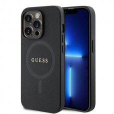 Originalus dėklas Guess GUHMP15XPSAHMCK iPhone 15 Pro Max 6.7Juodas hardcase Saffiano MagSafe