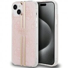 Originalus Guess dėklas IML 4G Auksinis StripeiPhone 15 Plus / 14 Plus - Rožinis