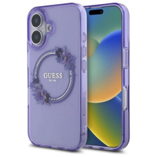 Dėklas Guess IML Flowers Wreath MagSafe iPhone 16  - Violetinis