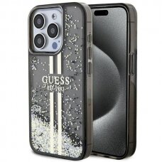 Originalus Guess dėklas Liquid Glitter Auksinis StripesiPhone 15 Pro - Juodas