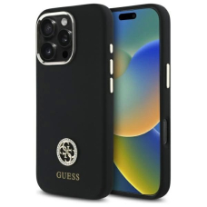 Dėklas Guess Silicone Logo Strass 4G  iPhone 16 Pro - Juodas