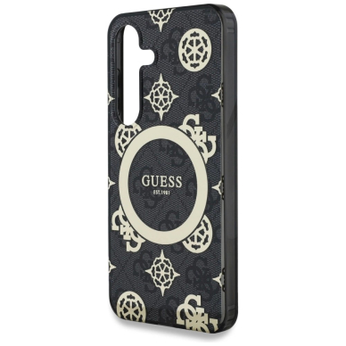 Guess 4G Background Gold Electroplated Peony Pattern MagSafe Dėklas Samsung Galaxy S25 Juodas 5