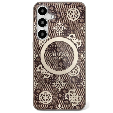 Guess 4G Background Gold Electroplated Peony Pattern MagSafe Dėklas Samsung Galaxy S25 rudas