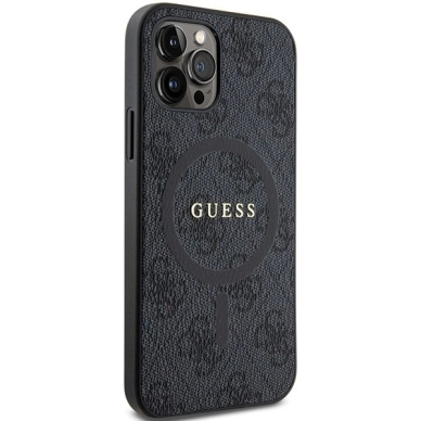 Guess 4G Collection Leather Metal Logo MagSafe Dėklas iPhone 12 Pro / iPhone 12 - Juodas 3