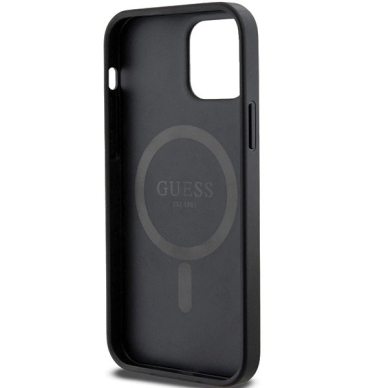 Guess 4G Collection Leather Metal Logo MagSafe Dėklas iPhone 12 Pro / iPhone 12 - Juodas 6