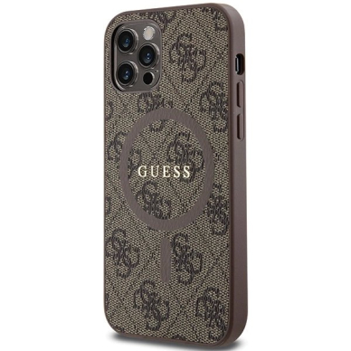 Guess 4G Collection Leather Metal Logo MagSafe Dėklas iPhone 12 Pro / iPhone 12 - Rudas 1