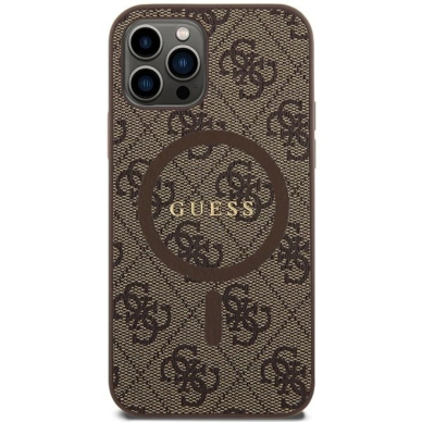 Guess 4G Collection Leather Metal Logo MagSafe Dėklas iPhone 12 Pro / iPhone 12 - Rudas 2