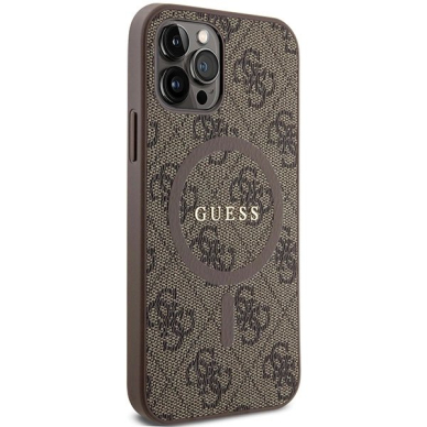 Guess 4G Collection Leather Metal Logo MagSafe Dėklas iPhone 12 Pro / iPhone 12 - Rudas 3