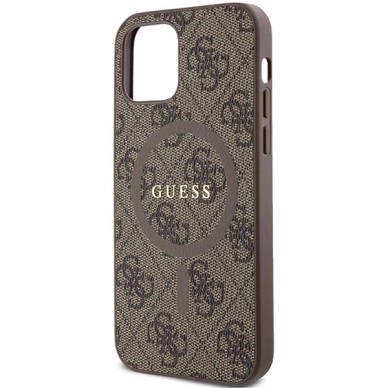 Guess 4G Collection Leather Metal Logo MagSafe Dėklas iPhone 12 Pro / iPhone 12 - Rudas 5