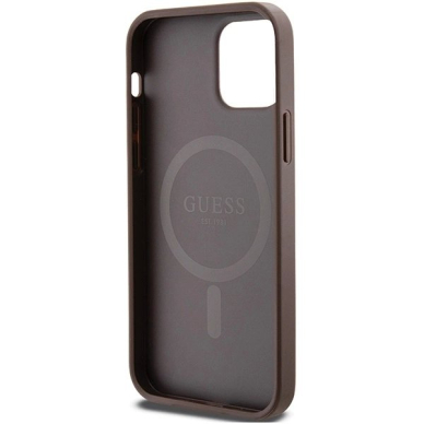 Guess 4G Collection Leather Metal Logo MagSafe Dėklas iPhone 12 Pro / iPhone 12 - Rudas 6