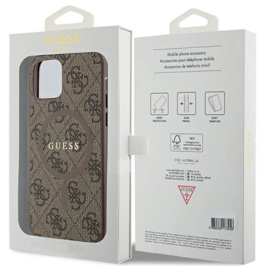 Guess 4G Collection Leather Metal Logo MagSafe Dėklas iPhone 12 Pro / iPhone 12 - Rudas 7