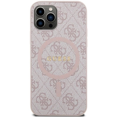 Guess 4G Collection Leather Metal Logo MagSafe Dėklas iPhone 12 Pro / iPhone 12 - Rožinis 2