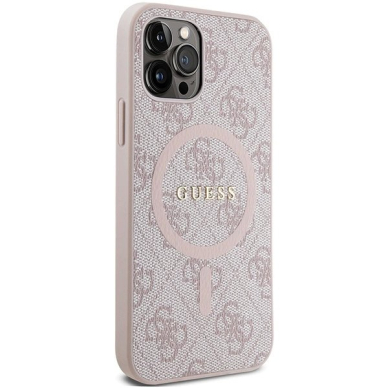 Guess 4G Collection Leather Metal Logo MagSafe Dėklas iPhone 12 Pro / iPhone 12 - Rožinis 3