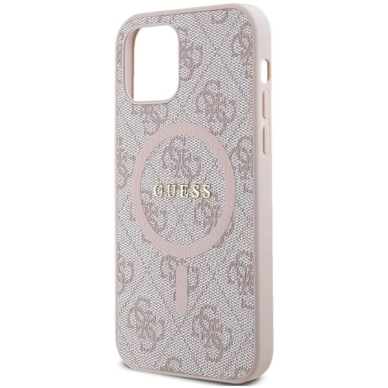 Guess 4G Collection Leather Metal Logo MagSafe Dėklas iPhone 12 Pro / iPhone 12 - Rožinis 5