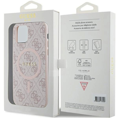 Guess 4G Collection Leather Metal Logo MagSafe Dėklas iPhone 12 Pro / iPhone 12 - Rožinis 7