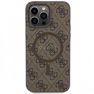 Originalus Guess dėklas 4G Collection Leather Metal Logo MagSafeiPhone 13 Pro / iPhone 13 - Rudas 2