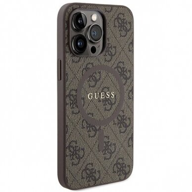 Originalus Guess dėklas 4G Collection Leather Metal Logo MagSafeiPhone 13 Pro / iPhone 13 - Rudas 3