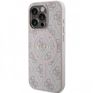 Originalus Guess dėklas 4G Collection Leather Metal Logo MagSafeiPhone 13 Pro / iPhone 13 - Rožinis 1