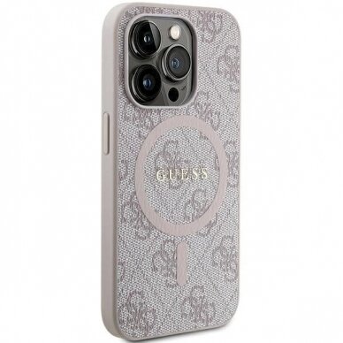 Originalus Guess dėklas 4G Collection Leather Metal Logo MagSafeiPhone 13 Pro / iPhone 13 - Rožinis 3