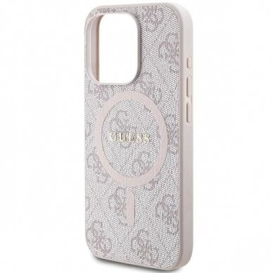 Originalus Guess dėklas 4G Collection Leather Metal Logo MagSafeiPhone 13 Pro / iPhone 13 - Rožinis 5