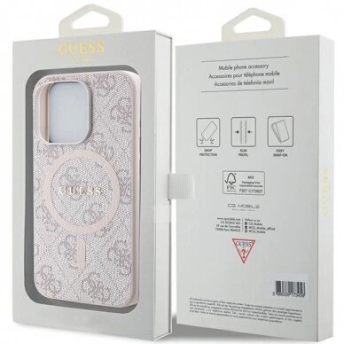 Originalus Guess dėklas 4G Collection Leather Metal Logo MagSafeiPhone 13 Pro / iPhone 13 - Rožinis 7