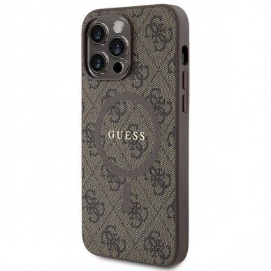 Originalus Guess dėklas 4G Collection Leather Metal Logo MagSafeiPhone 13 Pro Max - Rudas 1