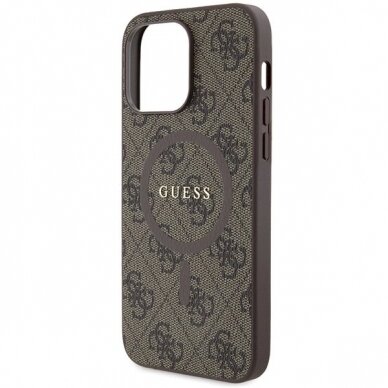 Originalus Guess dėklas 4G Collection Leather Metal Logo MagSafeiPhone 13 Pro Max - Rudas 5