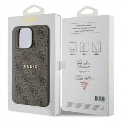 Originalus Guess dėklas 4G Collection Leather Metal Logo MagSafeiPhone 13 Pro Max - Rudas 7