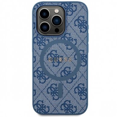 Originalus Guess dėklas 4G Collection Leather Metal Logo MagSafeiPhone 14 Pro - Mėlynas 2