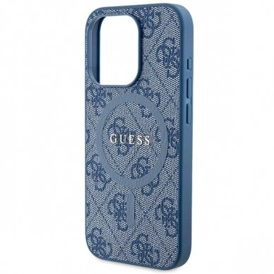 Originalus Guess dėklas 4G Collection Leather Metal Logo MagSafeiPhone 14 Pro - Mėlynas 5