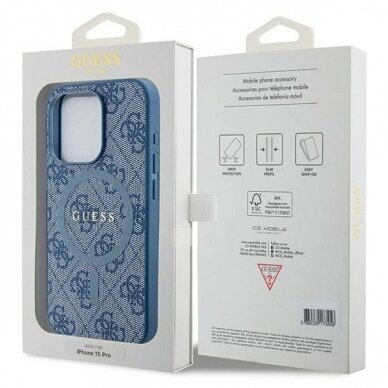 Originalus Guess dėklas 4G Collection Leather Metal Logo MagSafeiPhone 14 Pro - Mėlynas 7