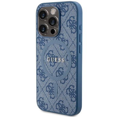 Originalus Guess dėklas 4G Collection Leather Metal Logo MagSafeiPhone 14 Pro Max - Mėlynas 1