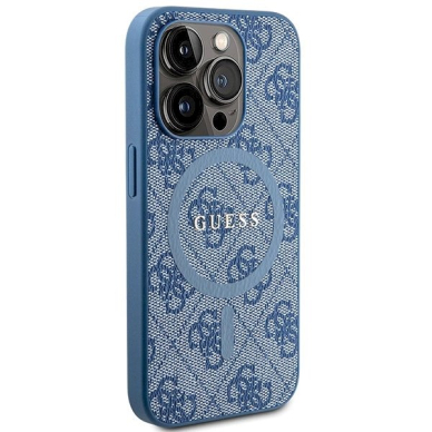 Originalus Guess dėklas 4G Collection Leather Metal Logo MagSafeiPhone 14 Pro Max - Mėlynas 3