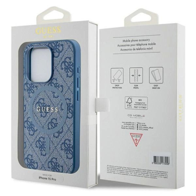 Originalus Guess dėklas 4G Collection Leather Metal Logo MagSafeiPhone 14 Pro Max - Mėlynas 7