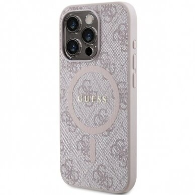 Originalus Guess dėklas 4G Collection Leather Metal Logo MagSafeiPhone 14 Pro - Rožinis 1