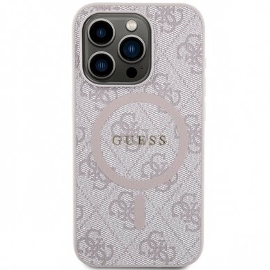 Originalus Guess dėklas 4G Collection Leather Metal Logo MagSafeiPhone 14 Pro - Rožinis 2