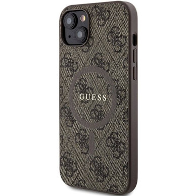 Guess 4G Collection Leather Metal Logo MagSafe Dėklas iPhone 14/15/13 - Rudas 1