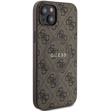 Guess 4G Collection Leather Metal Logo MagSafe Dėklas iPhone 14/15/13 - Rudas 3