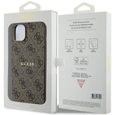 Guess 4G Collection Leather Metal Logo MagSafe Dėklas iPhone 14/15/13 - Rudas 7