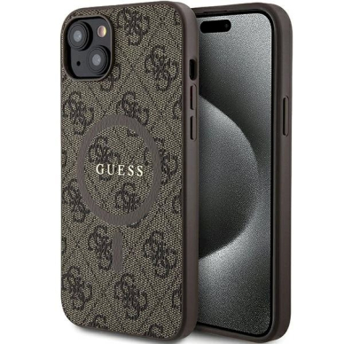 Guess 4G Collection Leather Metal Logo MagSafe Dėklas iPhone 14/15/13 - Rudas