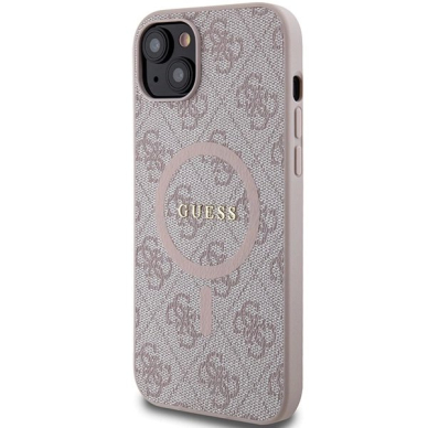 Guess 4G Collection Leather Metal Logo MagSafe Dėklas iPhone 14/15/13 - Rožinis 1