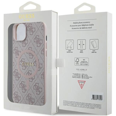 Guess 4G Collection Leather Metal Logo MagSafe Dėklas iPhone 14/15/13 - Rožinis 7