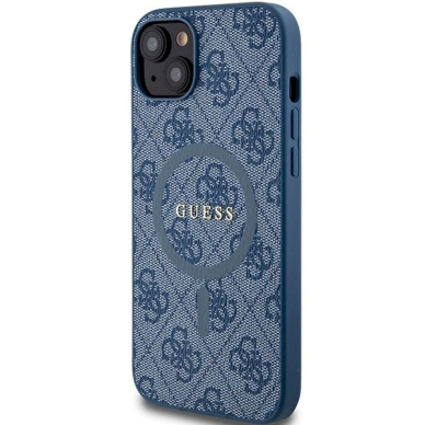 Originalus Guess dėklas 4G Collection Leather Metal Logo MagSafeiPhone 15 Plus / 14 Plus - Mėlynas 1