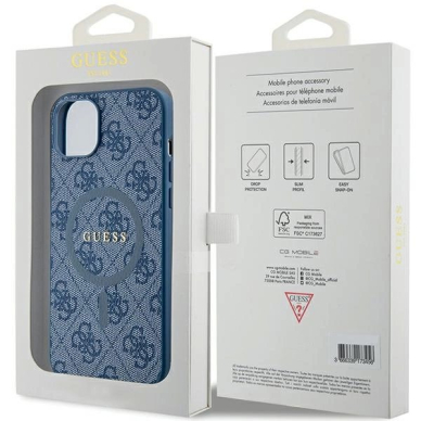 Originalus Guess dėklas 4G Collection Leather Metal Logo MagSafeiPhone 15 Plus / 14 Plus - Mėlynas 7