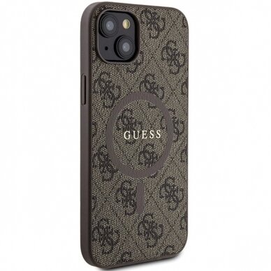 Originalus Guess dėklas 4G Collection Leather Metal Logo MagSafeiPhone 15 Plus / 14 Plus - Rudas 3