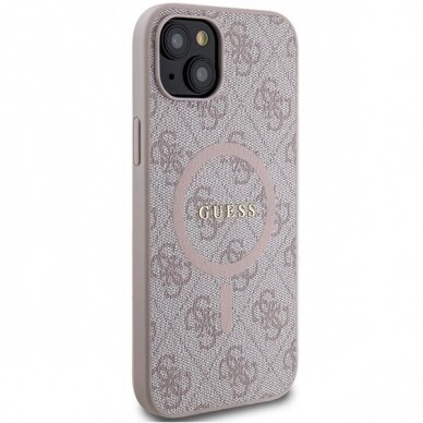 Originalus Guess dėklas 4G Collection Leather Metal Logo MagSafeiPhone 15 Plus / 14 Plus - Rožinis 3