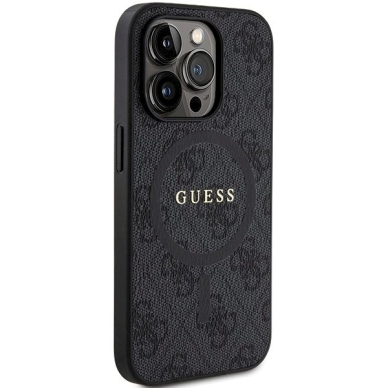 Originalus Guess dėklas 4G Collection Leather Metal Logo MagSafeiPhone 15 Pro - Juodas 3