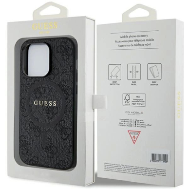 Originalus Guess dėklas 4G Collection Leather Metal Logo MagSafeiPhone 15 Pro - Juodas 7