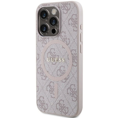 Originalus Guess dėklas 4G Collection Leather Metal Logo MagSafeiPhone 15 Pro - Rožinis 1